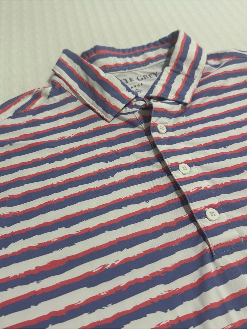 Matte Grey Performance Striped Golf Polo Shirt Men’s Large Red White Blue
